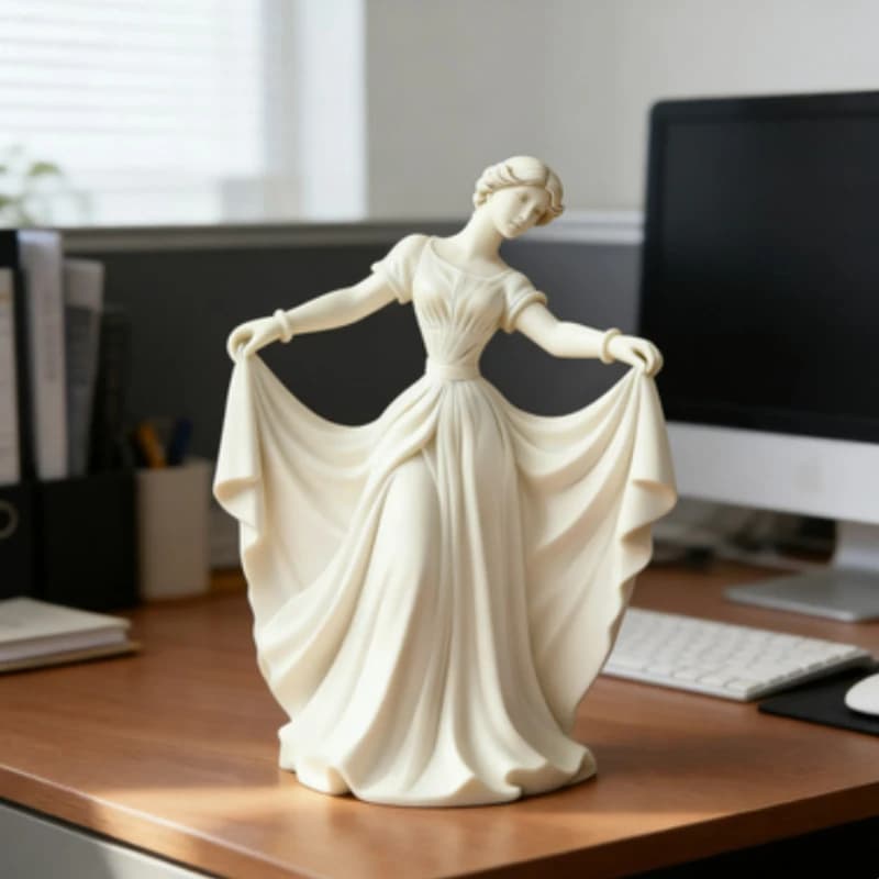 Scultura di Ballerina Stampata in 3D - Elegante Statua di Danzatrice per Decorazione Libreria, Arte Classica e Tecnologia di Stampa 3D Moderna