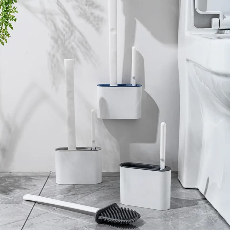 Silicone Toilet Brush Ceaner with Holder Wall Hanging TPR Toilet Brush Soft Bristles Brush for Floor Bathroom Cleaning Accessory