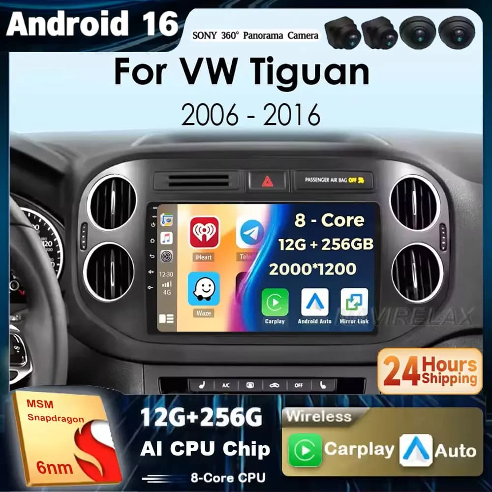 Autoradio Per Volkswagen VW Tiguan 2006 2010 2016 Golf Plus Wireless Carplay Android 15 Auto Car Stereo Lettore Multimediale 4G GPS