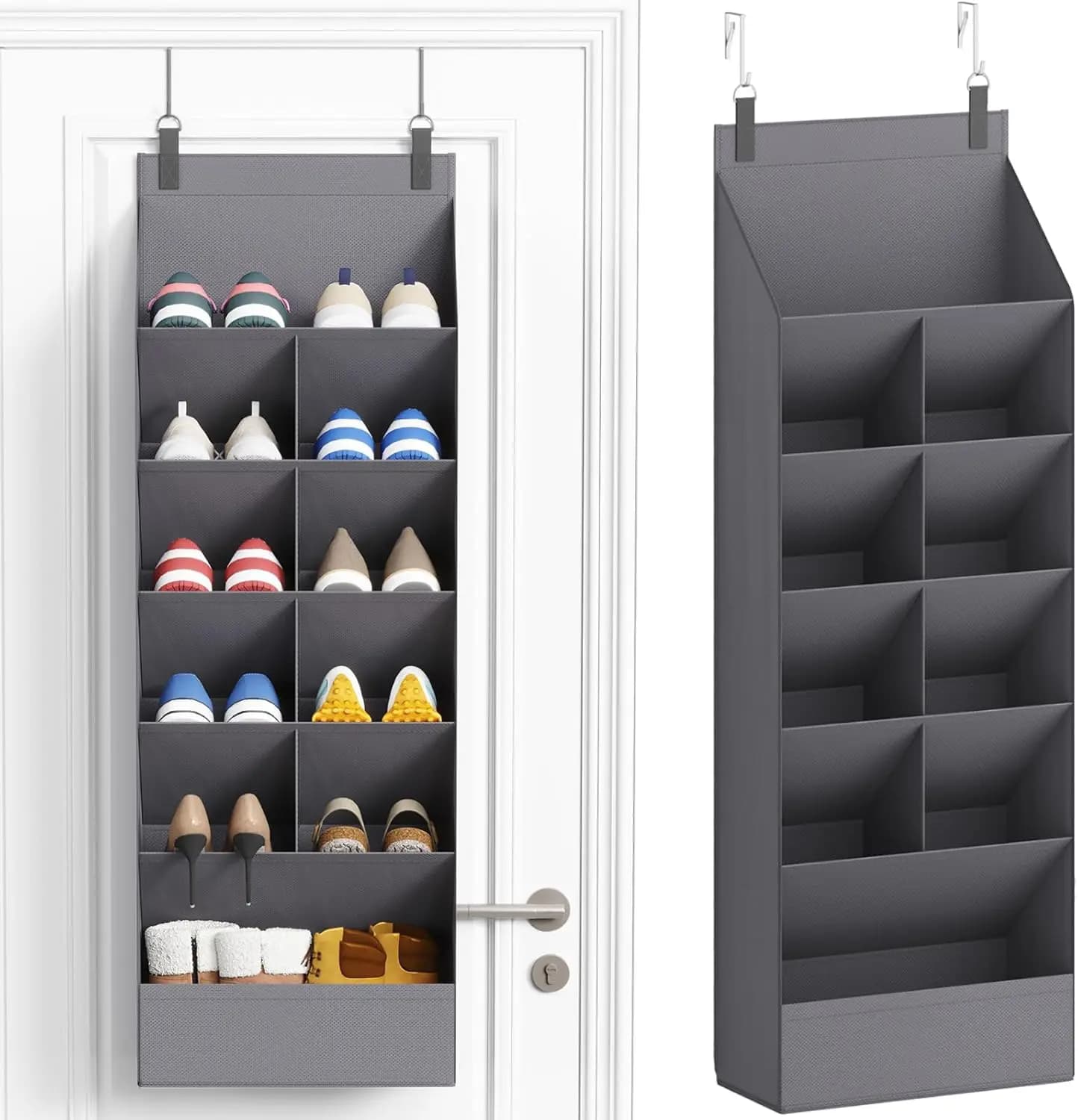 Organizzatore per Scarpe da Appendere Sopra la Porta a 6 Livelli con 11 Tasche Profonde, Contiene Fino a 12 Paia di Sneakers e Stivali in Grigio