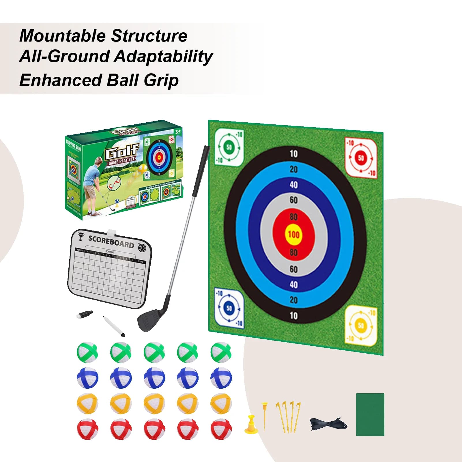 Tappetino da golf appiccicoso Gioco Tappetino da colpire portatile Kit da gioco da golf bifacciale con 20 palline per bambini Famiglia all'aperto Casa