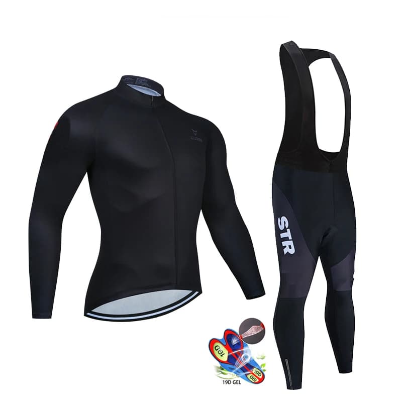 Autumn Black Cycling Jersey Set Long Sleeve 2022 New STR Cycling Clothing Sports breathable Men Road Bike Suit MTB Pants Wear