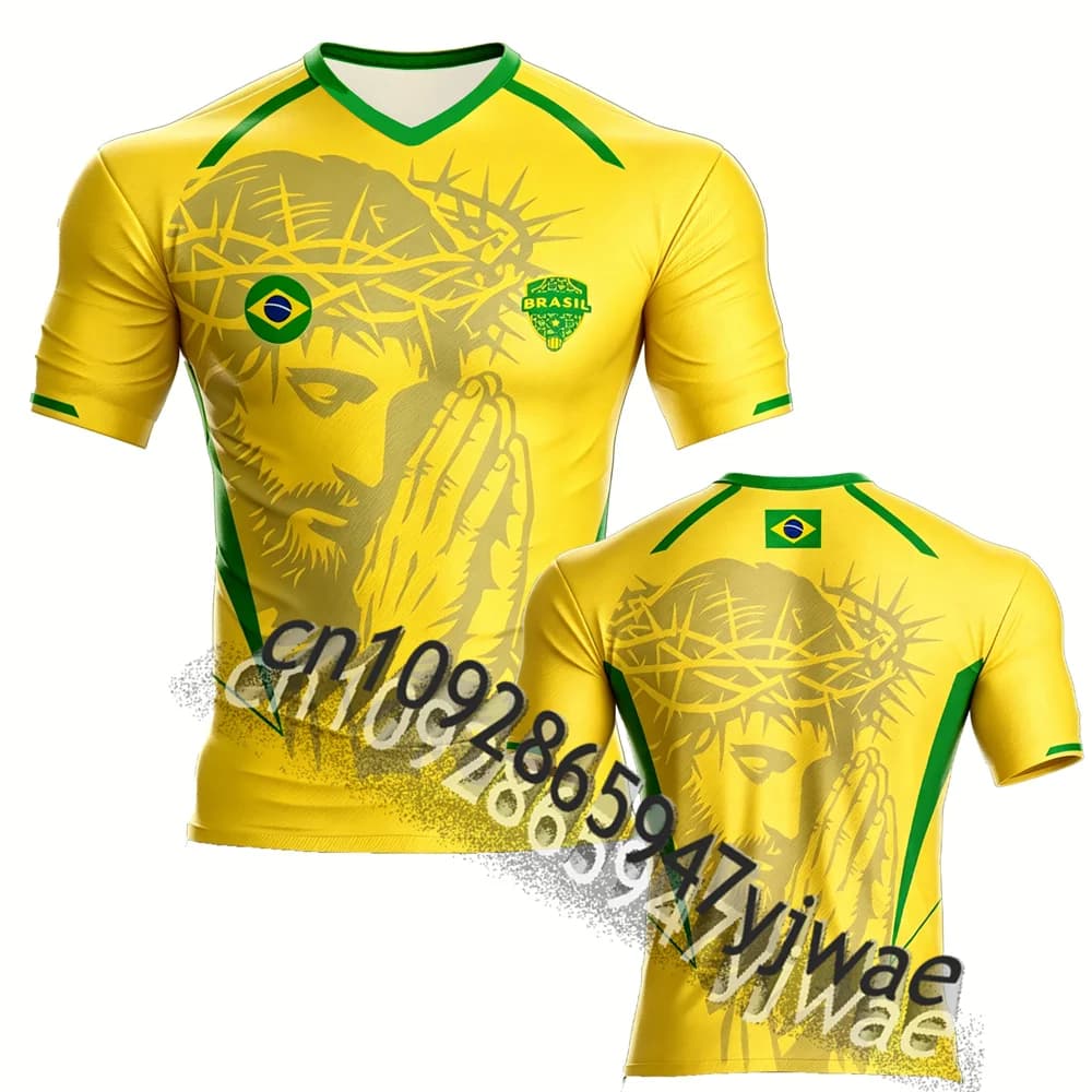 Maglia da Calcio Edizione Speciale Brasile, Leggera e Traspirante, Asciugatura Rapida, Abbigliamento Sportivo, T-Shirt Estiva per Uomo e Donna