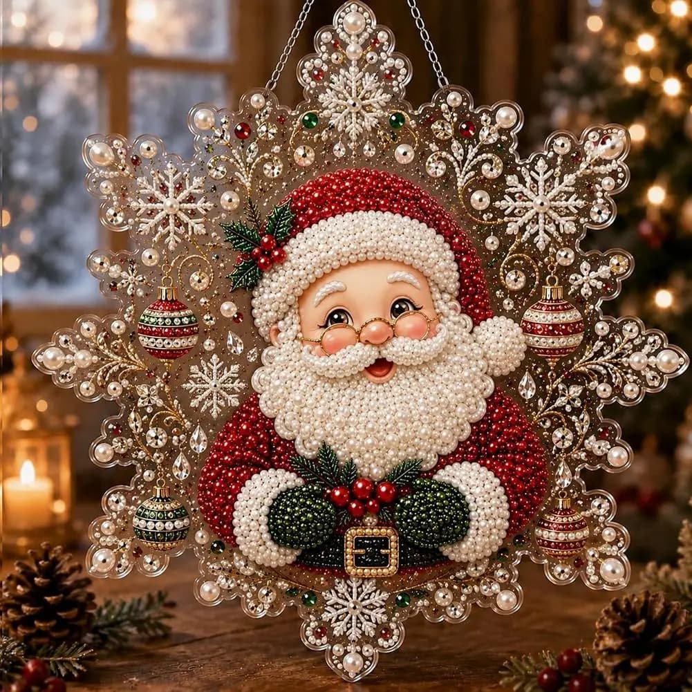 DIY Pearl Beads Diamond Painting Craft Kit Snowflake Suncatcher Pendant Pearl Painting Material Package Christmas For Wall Decor