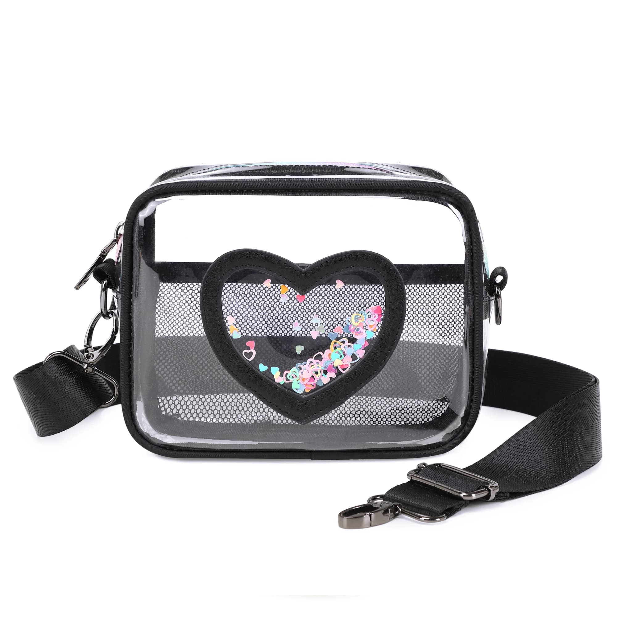 Borsa a tracolla trasparente per donne e ragazze, borsa per bambini approvata dallo stadio, portafoglio per bambini a forma di cuore, piccola scatola portamonete