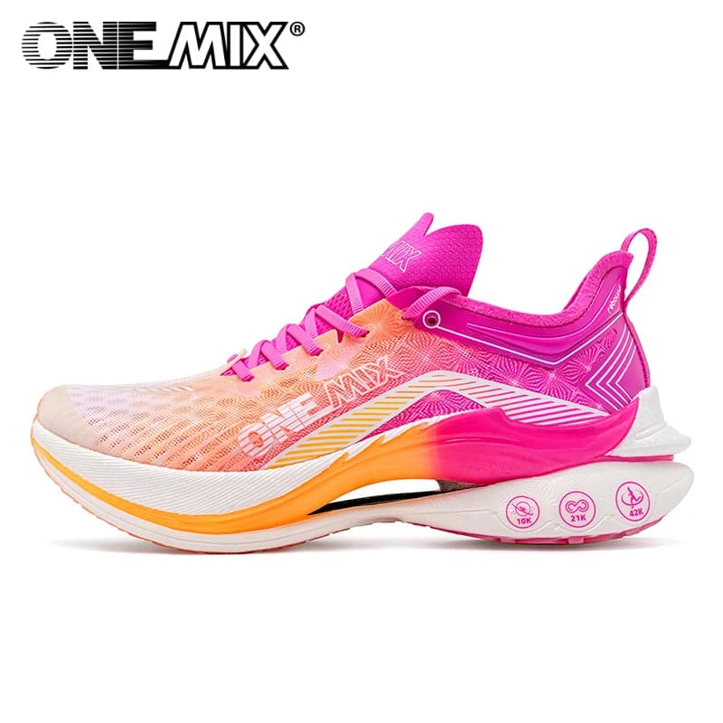 ONEMIX Women Carbon Plate Running Shoes Cushion Breathable Wear Resistant Elastic Support Marathon Trail Racing Outdoor Training
