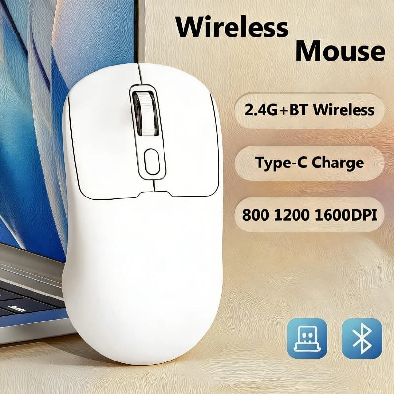 Mouse Wireless Ergonomico M281 2.4G Bluetooth 5.4, 800-1200-1600 DPI, Ricaricabile USB-C, per Ufficio e Gaming, Compatibile con PC e Laptop