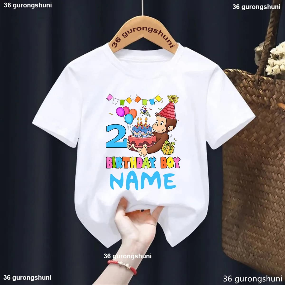 Nome personalizzato T-shirt per ragazzi Curioso George Monkey Numeri di compleanno 1-9 anni Tshirt per bambini Simpatico scimmia Stampato Vestiti per ragazzi