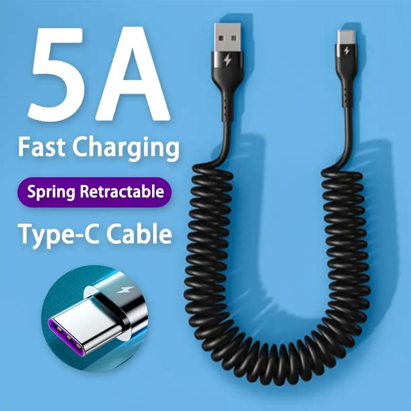 66W 5A cavo di ricarica rapida di tipo C cavo USB per auto a molla per Xiaomi Redmi POCO Huawei Honor OPPO caricatore del telefono cavo USB C