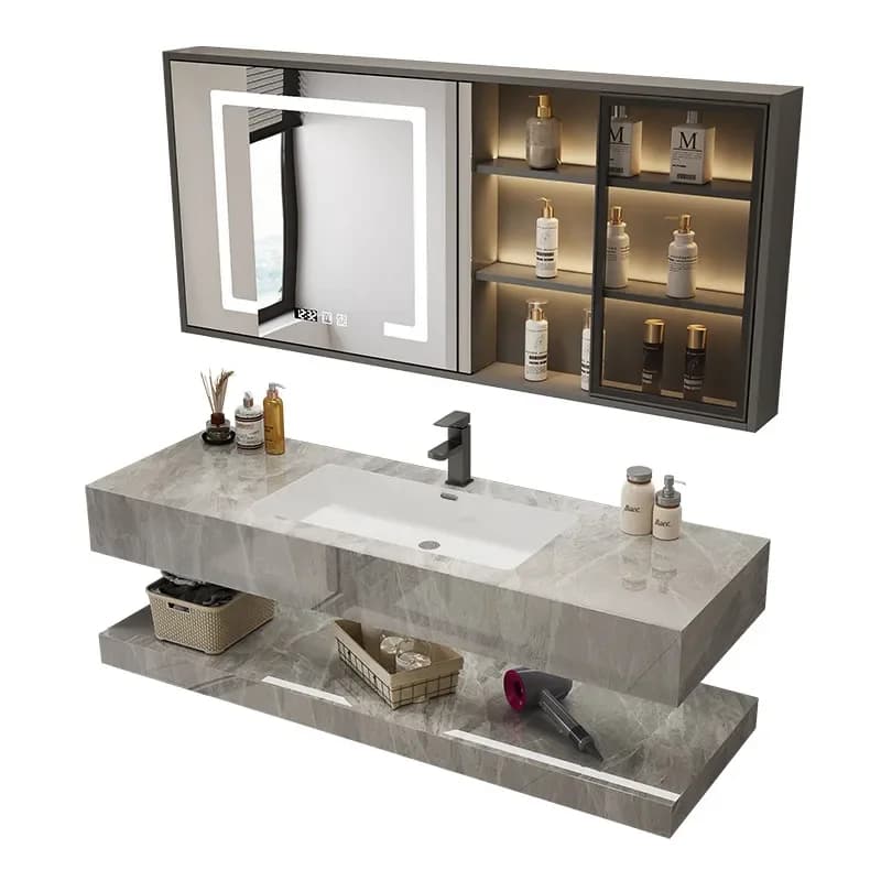 Slate Bathroom Vanity Cabinet Ceramic Seamless Integrated Basin Smart Mirror Unit Modern Simple Washstand Combo for Household