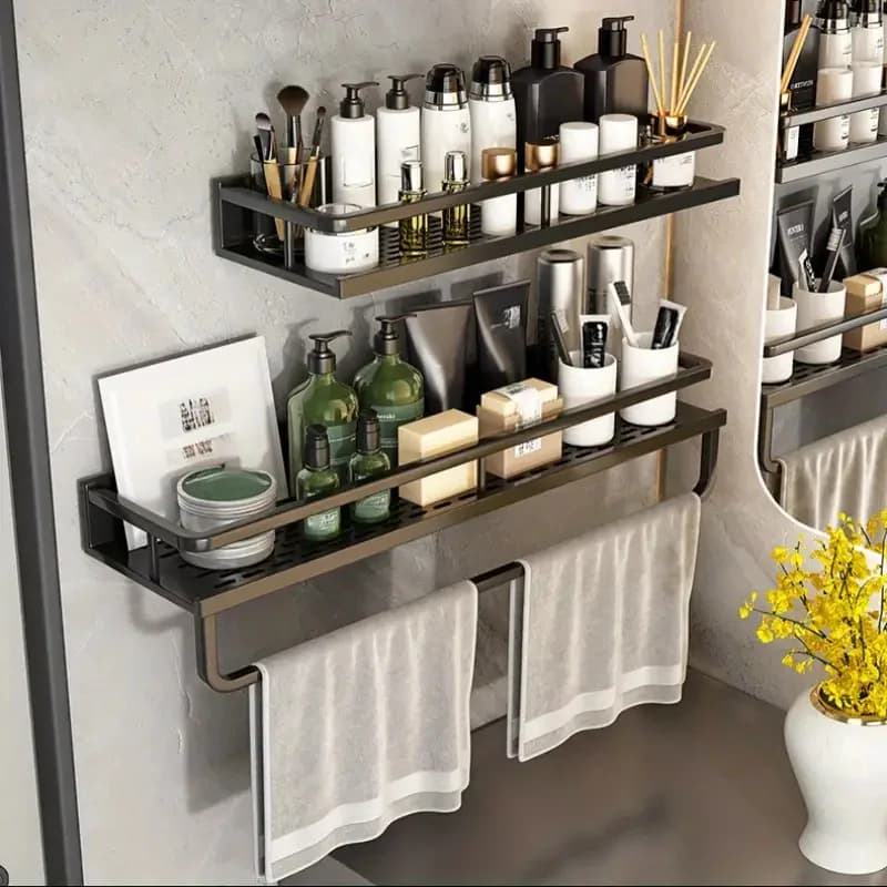 Spazio in alluminio multifunzionale a parete per mensola da bagno, portasciugamani, ideale per riporre oggetti da bagno