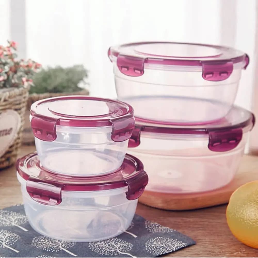 Scatola portaoggetti rotonda in plastica da 1/4 pezzi sicura con coperchio contenitori per alimenti rettangolari sigillati impilabili Crisper