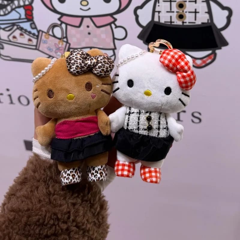 Sanrio plaid leopard print Series Hello Kitty Stuffed Plush Toys keychain kawaii Cartoon Decoration Kitty Cat creative Pendant