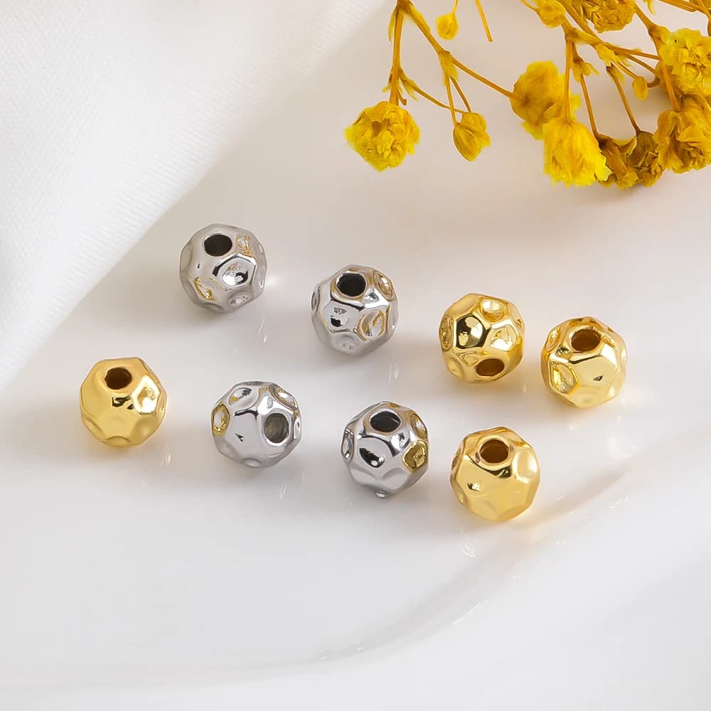 5 Pezzi 5.5x6mm Perline Distanziatrici Placcate Oro 18K con Texture Irregolare Effetto Meteorite, Accessori Fai da Te per Creazione Gioielli Bracciali Collane