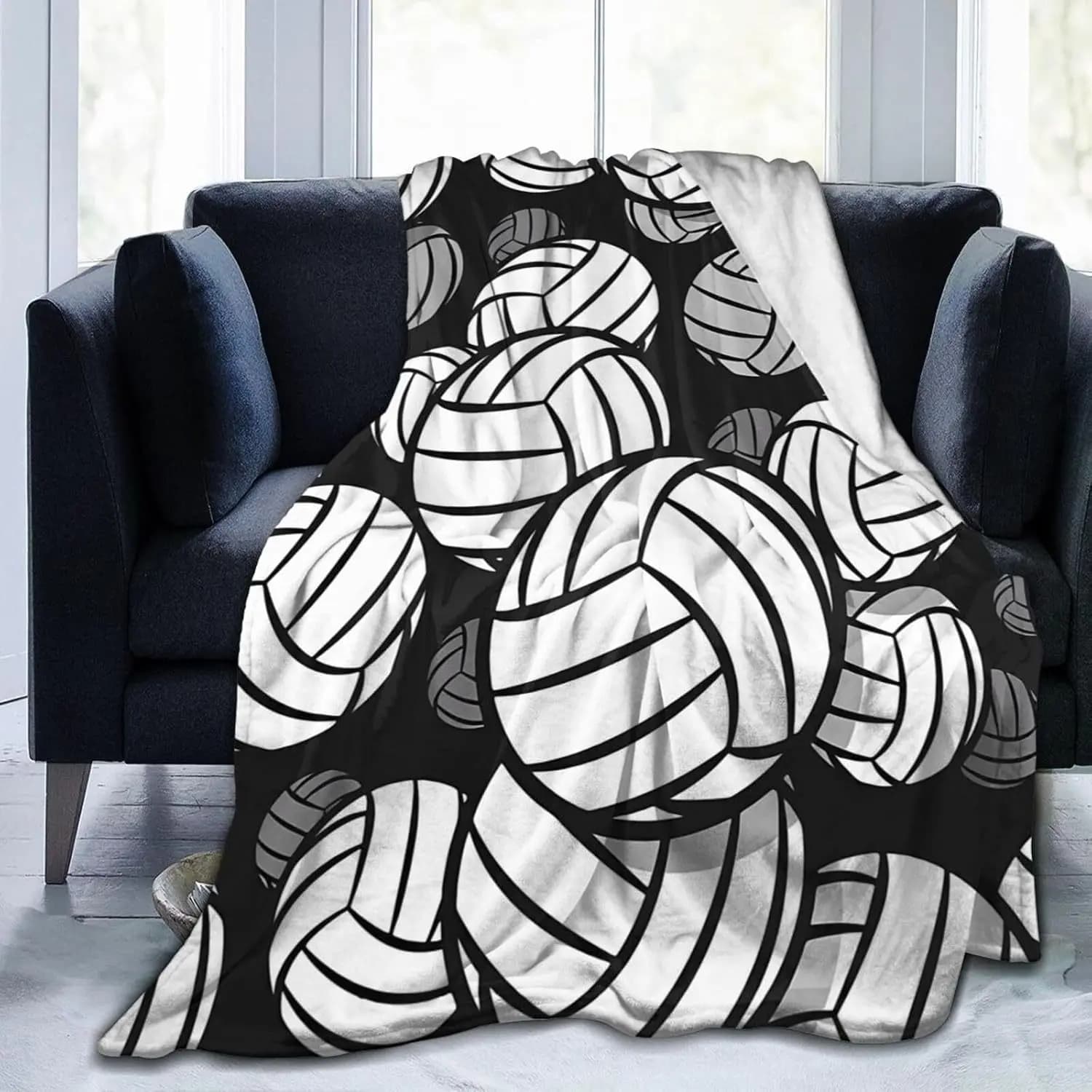 Coperta da pallavolo reversibile: flanella trapuntata contemporanea, morbida peluche multiuso, lavabile in lavatrice per divano/letto