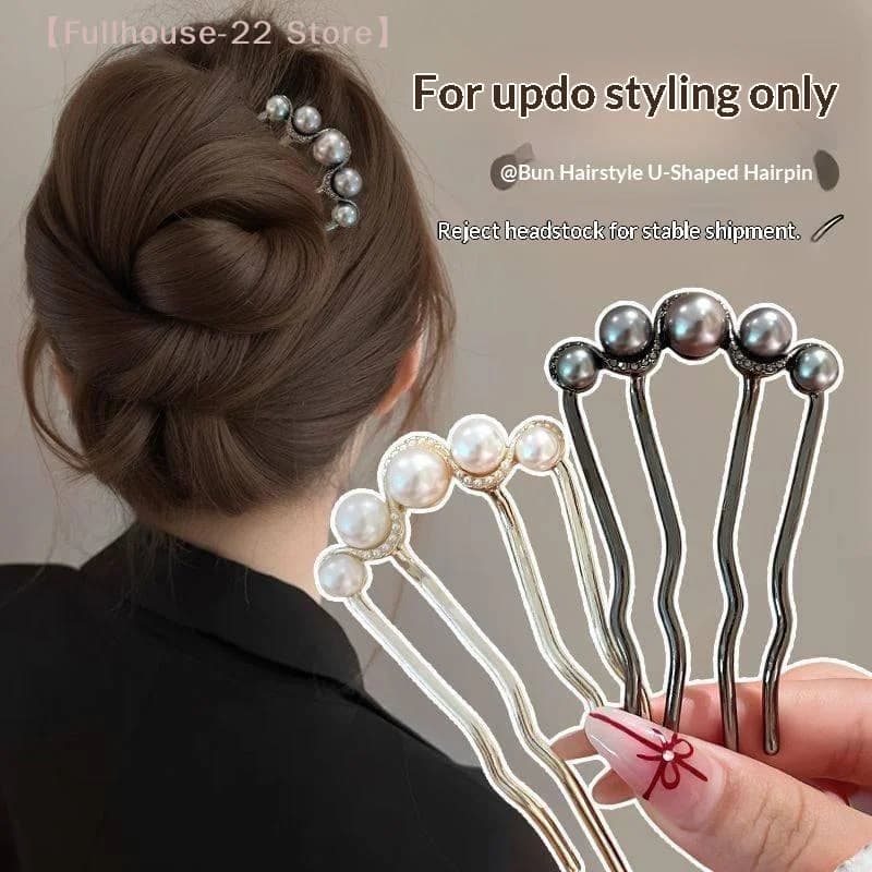 【MAX-22】1 Pezzo Forcina per Capelli con Perle, Fermaglio a U in Metallo, Accessorio per Capelli da Donna e Ragazza, Ornamento