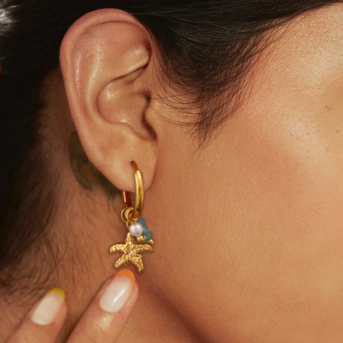 Zora Ocean Style Charm Drop Earrings Gold Plated Stainless Steel Conch Starfish Imitation Pearl Crystal Waterproof Jewelry for Women