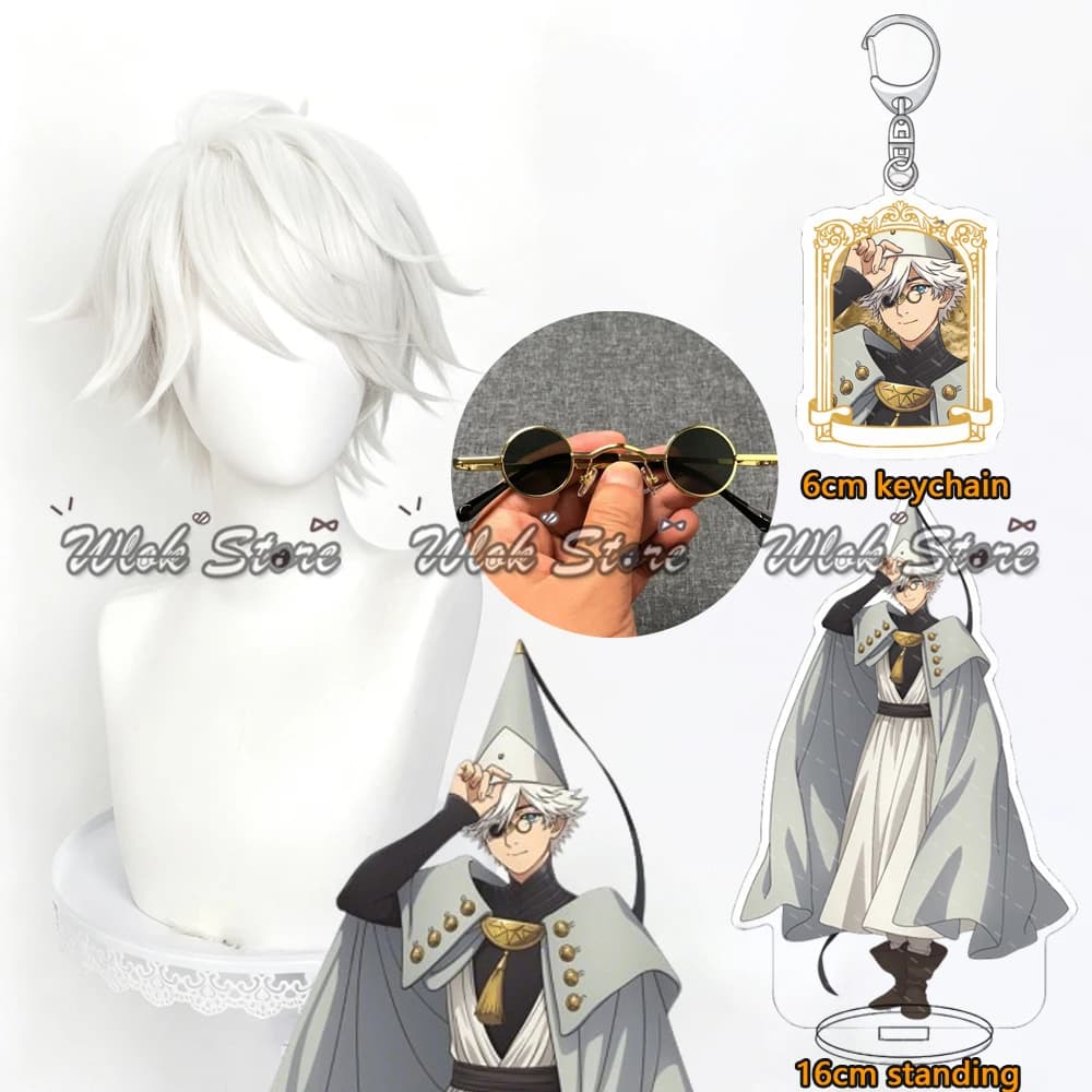 Parrucca Cosplay Anime Witch Hat Atelier Wizard Qifrey, Capelli Corti Bianco Argento per Uomini e Donne, Accessori per Feste di Halloween e Carnevale