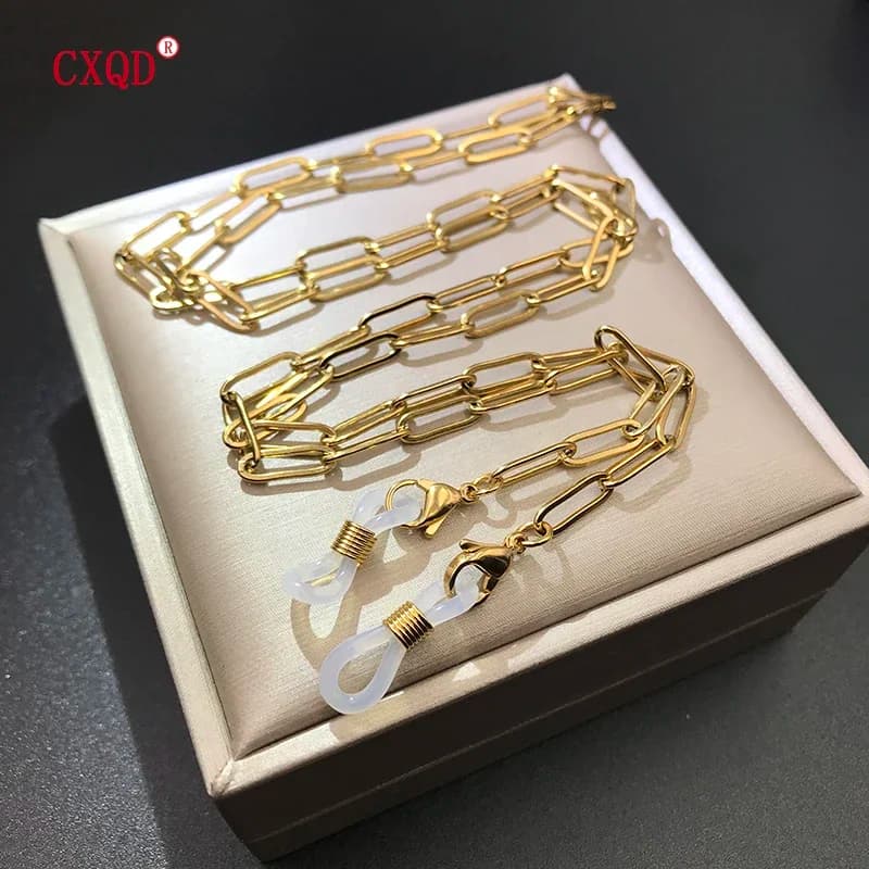 Cinturino per occhiali da sole da donna in acciaio inossidabile Catene di perline color oro/argento Accessori per occhiali Cavo per appendere maschere regalo
