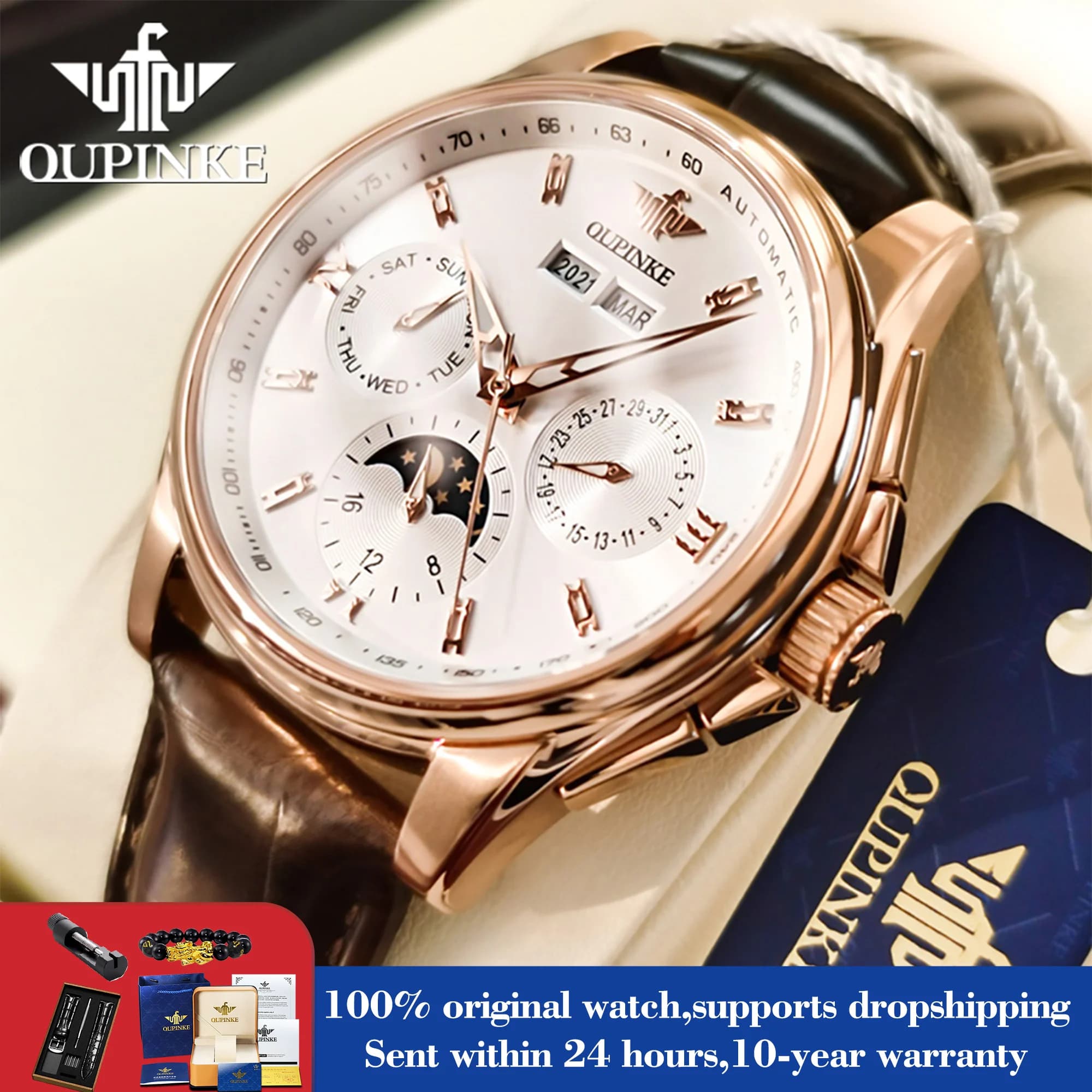 OUPINKE 3189 Orologio da uomo Top Brand di Lusso Moonswatch Orologio Meccanico Automatico Per Gli Uomini 50M Impermeabile Auto Data Orologio A Mano Da Uomo