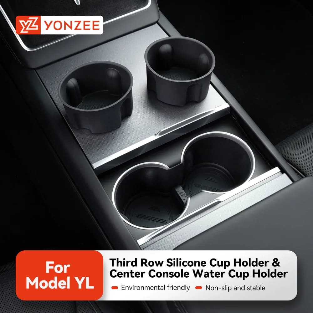 YZ For Tesla Model YL 2026 Third Row Silicone Cup Holder Center Console Water Cup Holder Non-Slip Storage Accessories