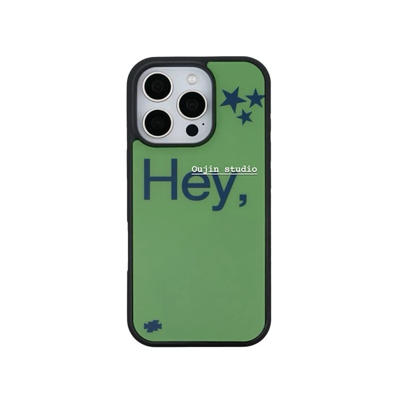 Cover posteriore in silicone antiurto verde coreano con scritta 'Hey' per iPhone 17 Air 16 Pro Max 15 14 Plus 13 12 11