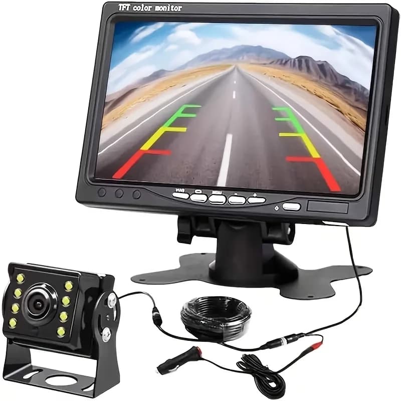 Monitor da 7 Pollici con Telecamera Posteriore CCD a 8 LED, Cavo da 10m, Telecamera di Retromarcia per Camper, Roulotte, Autobus