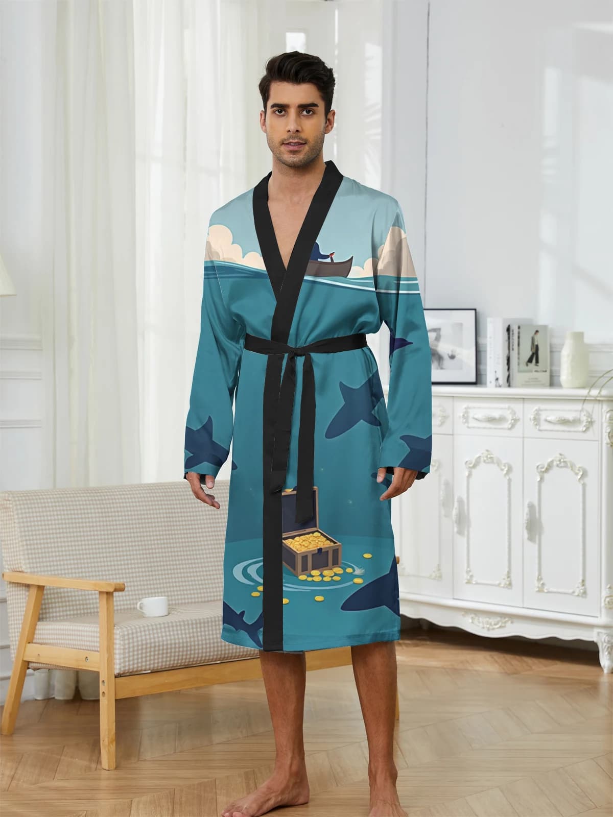 1pcs Men's Robes 2026 Spring/Summer Funny pajamas Bathrobe man 3D Printed Breathable Shower robe Graphic Bathrobe robe