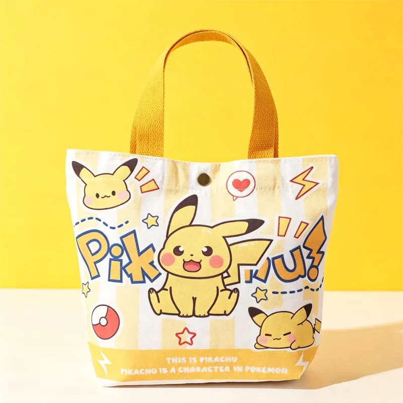 In Stock Pokemon Canvas Tote Bag Pikachu Daily Shopping Travel Outdoor Casual Bag Custom Printed Reusable Girl Gift Handbag