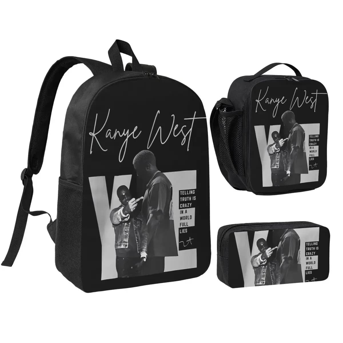 Kanye West Live At Gelredome 2026 Backpack Set for Girls Boys Pencil Boxes Bookbag Sets with Lunch Box For Students Knapsack