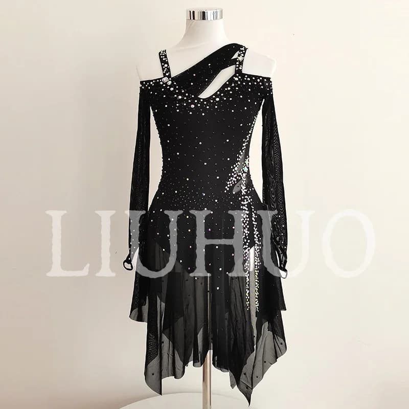 LIUHUO Pattinaggio di Figura sul Ghiaccio Vestito Ragazze Donne Adolescenti Elastico Spandex Nero Concorrenza All'ingrosso BD9107