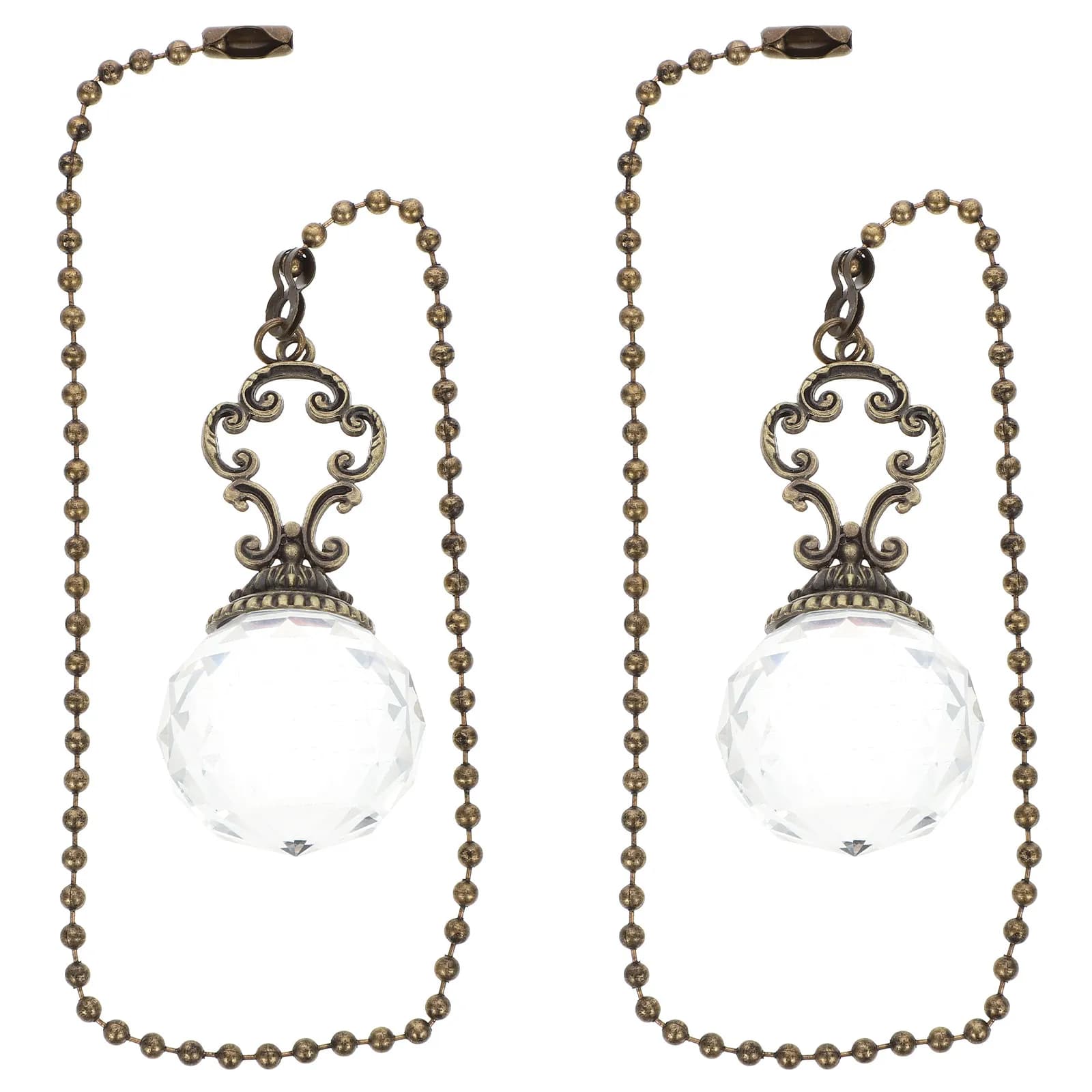 2Pcs Crystal Pendant Pull Chain for Ceiling Fan Light Lamp Decorative Chain Extension Replacement Beaded Ball Smooth Surface