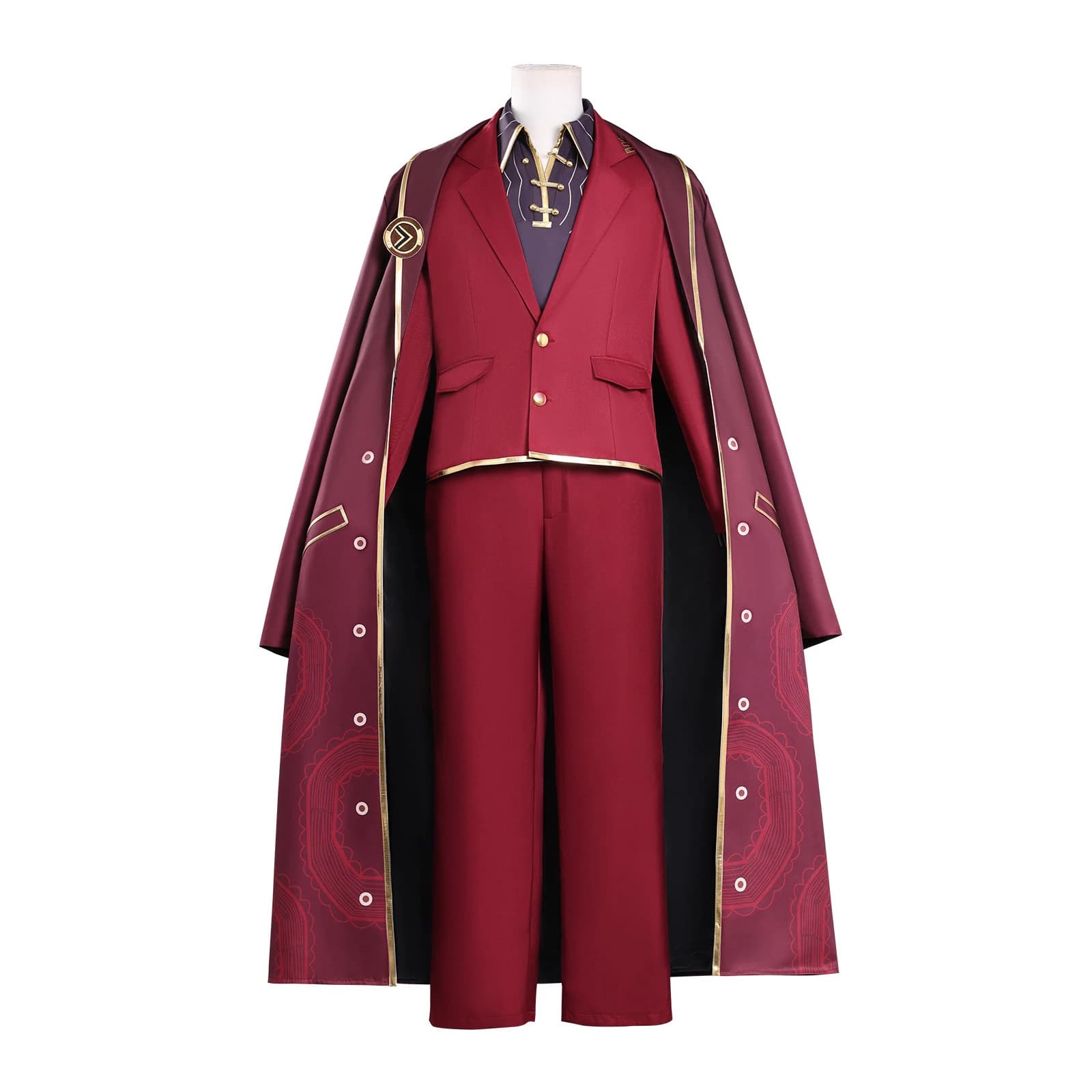 AwwwCos Game Lei Heng Cosplay Costume Men Red Uniform Full Set Long Coat Cloak Suit with Gloves Belt for Halloween Bus Party