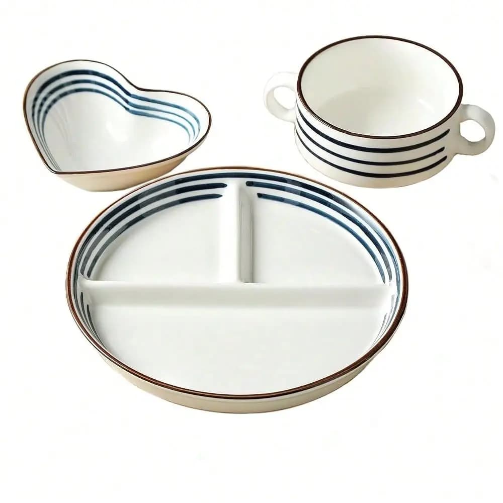 Set di 3 Piatti in Ceramica per il Controllo delle Porzioni, per Pasti Sani ed Equilibrati, Piatti Divisori per la Perdita di Peso per Adulti e Diabetici