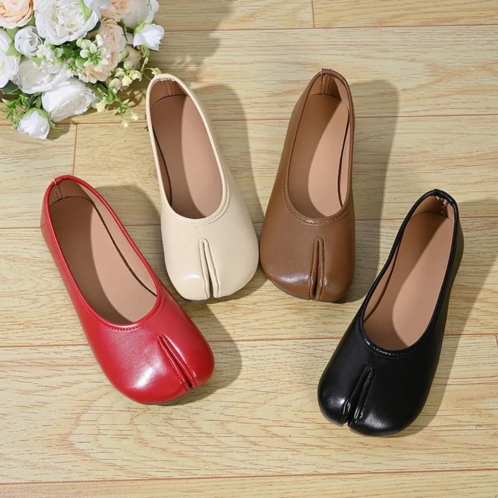 Scarpe Tabi Ninja Nere da Donna in Microfibra, Comode Ballerine con Punta Divisa, Pantofole Morbide, Mocassini da Donna