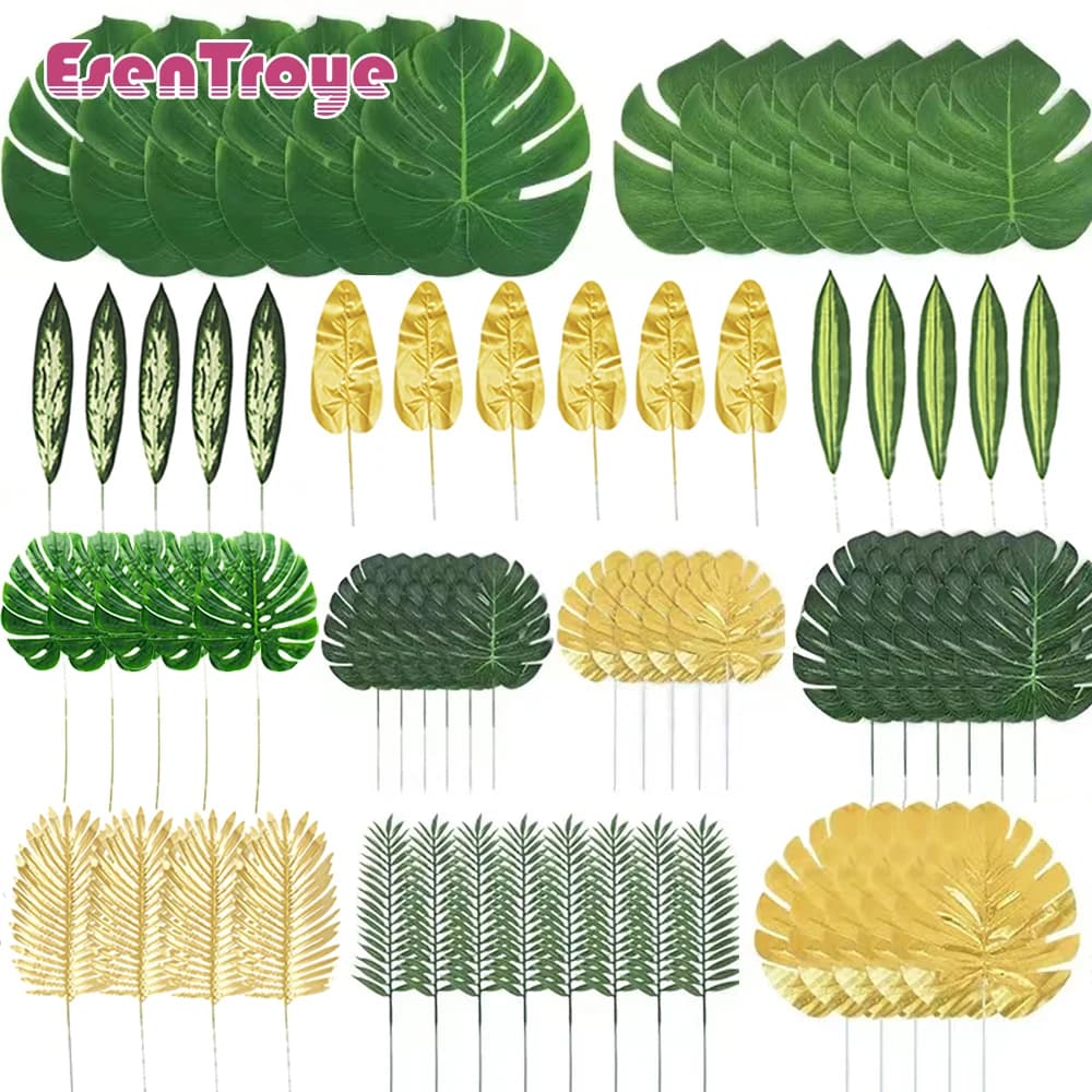 Foglia di palma tropicale verde artificiale Foglie finte Piante Decorazione Jungle Safari Party Luau hawaiano Decorazioni per la tavola di casa per matrimoni fai da te