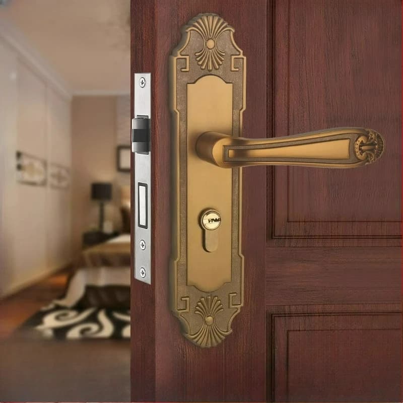 New Chinese Style Solid Wood Door Lock for Indoor Bedrooms, Magnetic/silent Brass Handle Lock for Household Doors