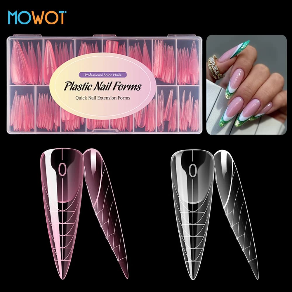 MOWOT New 150 pcs Stiletto Double Shape Nail Print Full Cover Fast Construction Fast Nail Gel Print Top Extension French Manicure Tool