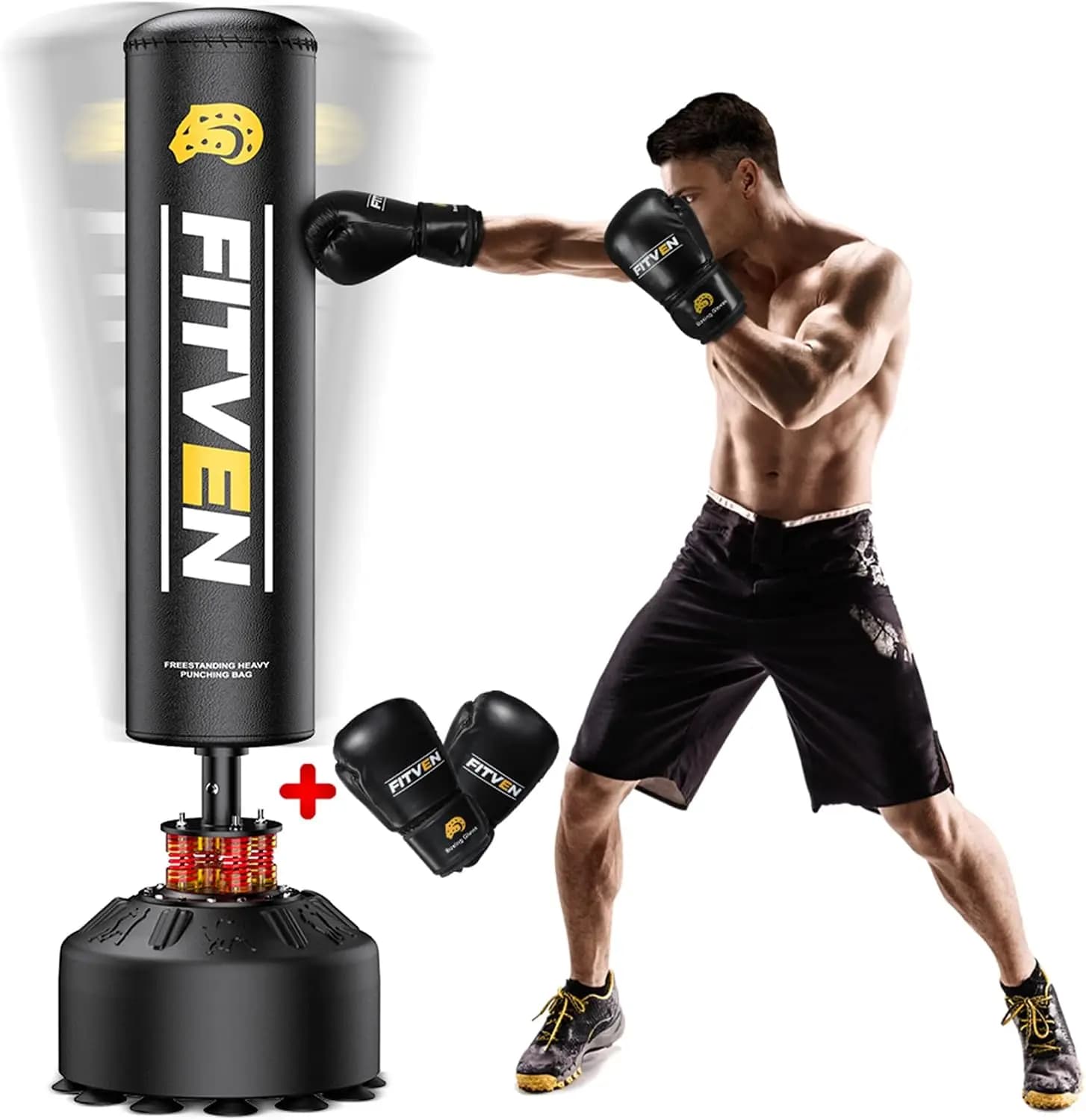 70'' Freestanding Punching Bag with Boxing Gloves, Heavy Bag with Suction Base, Stand Kickboxing for Home Gym Training