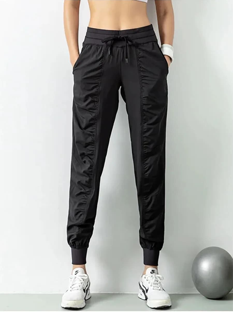 CZGUKE-High Waist Sports Jogger Pants Ladies Ruched Detail Pocket Design Breathable Lightweight Workout Training Casual Pants
