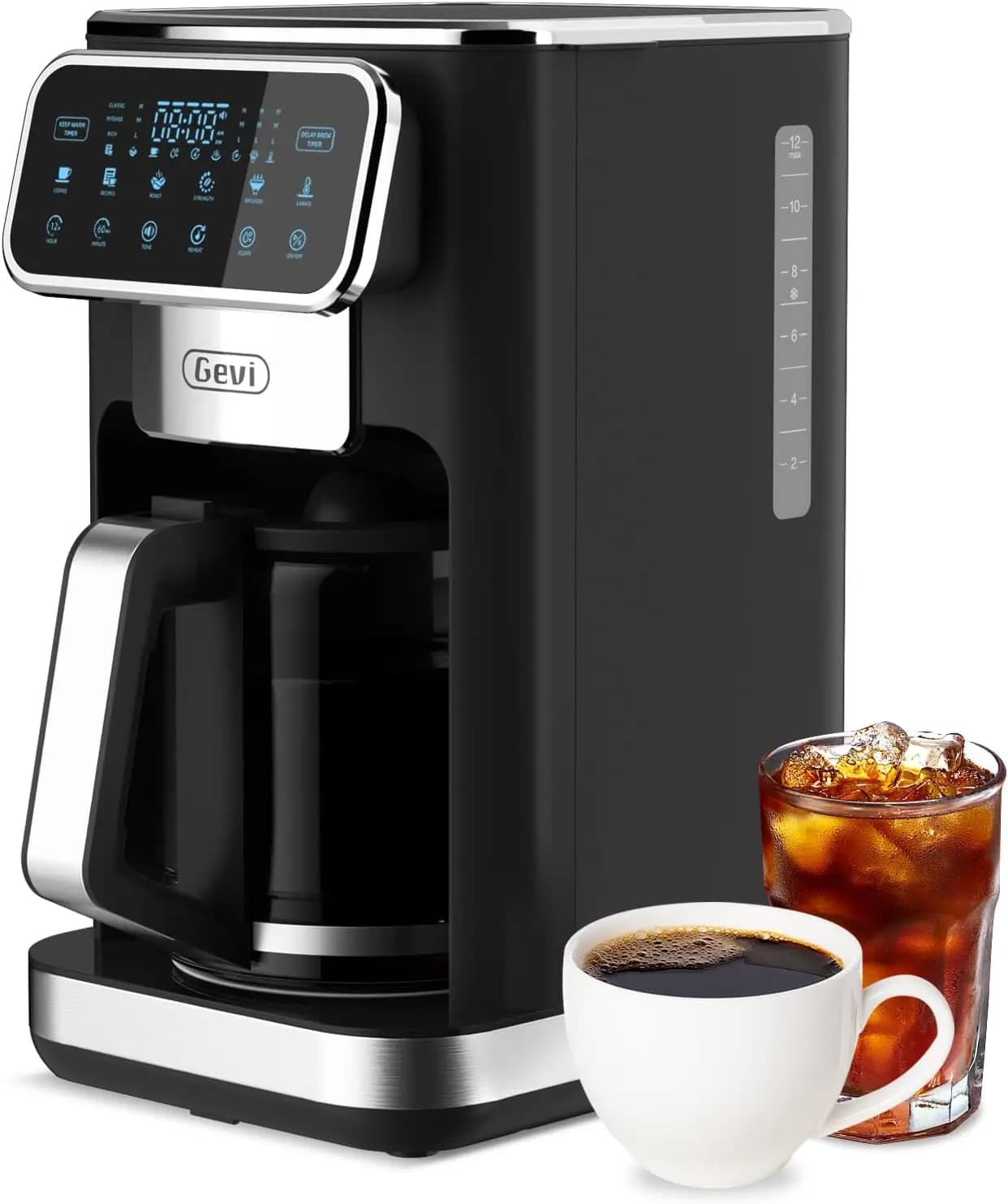 12 cups programmable coffee maker with touch screen, rapid production, automatic shutdown, 4-hour hot plate, cold coffee and anti-drop
