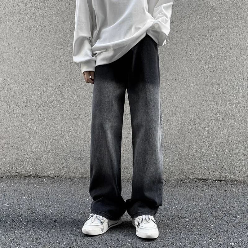 Graduated Distressed Wide Leg Jeans Men's Loose High Street INS Hong Kong Style Trendy Brand Autumn Winter Casual Straight Le...