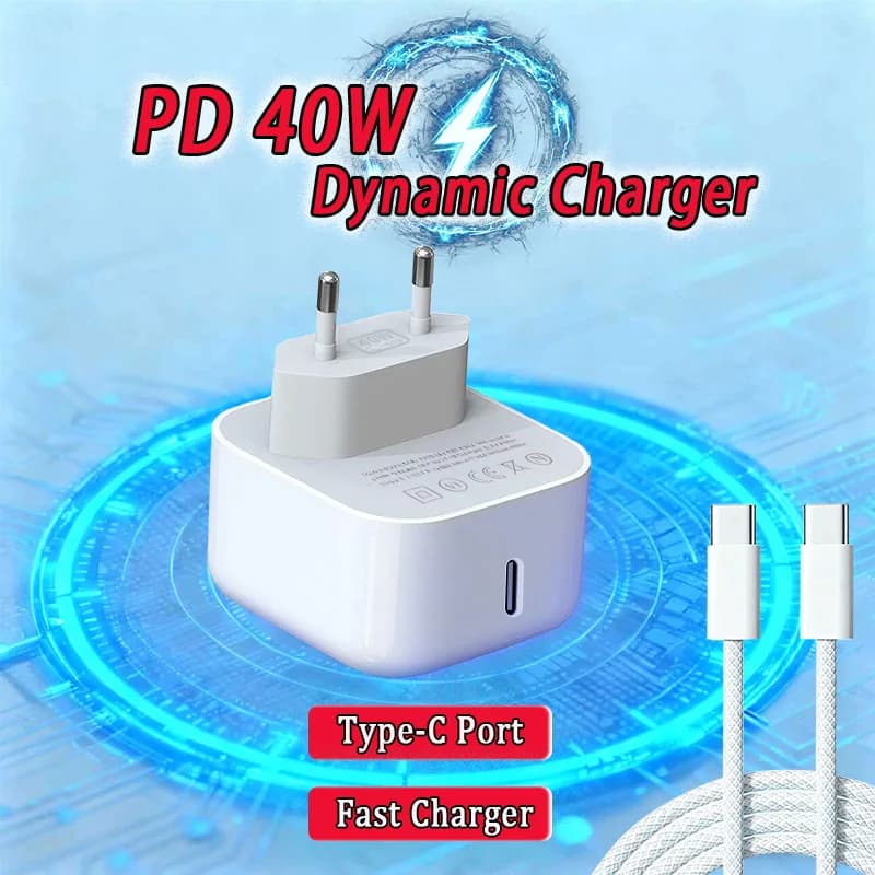 Caricabatterie rapido PD 40W per iPhone 17 16 15 14 13 12 11 Pro Max per Samsung Tipo C Cavo di ricarica rapido Adattatore di ricarica Pulg EU US UK