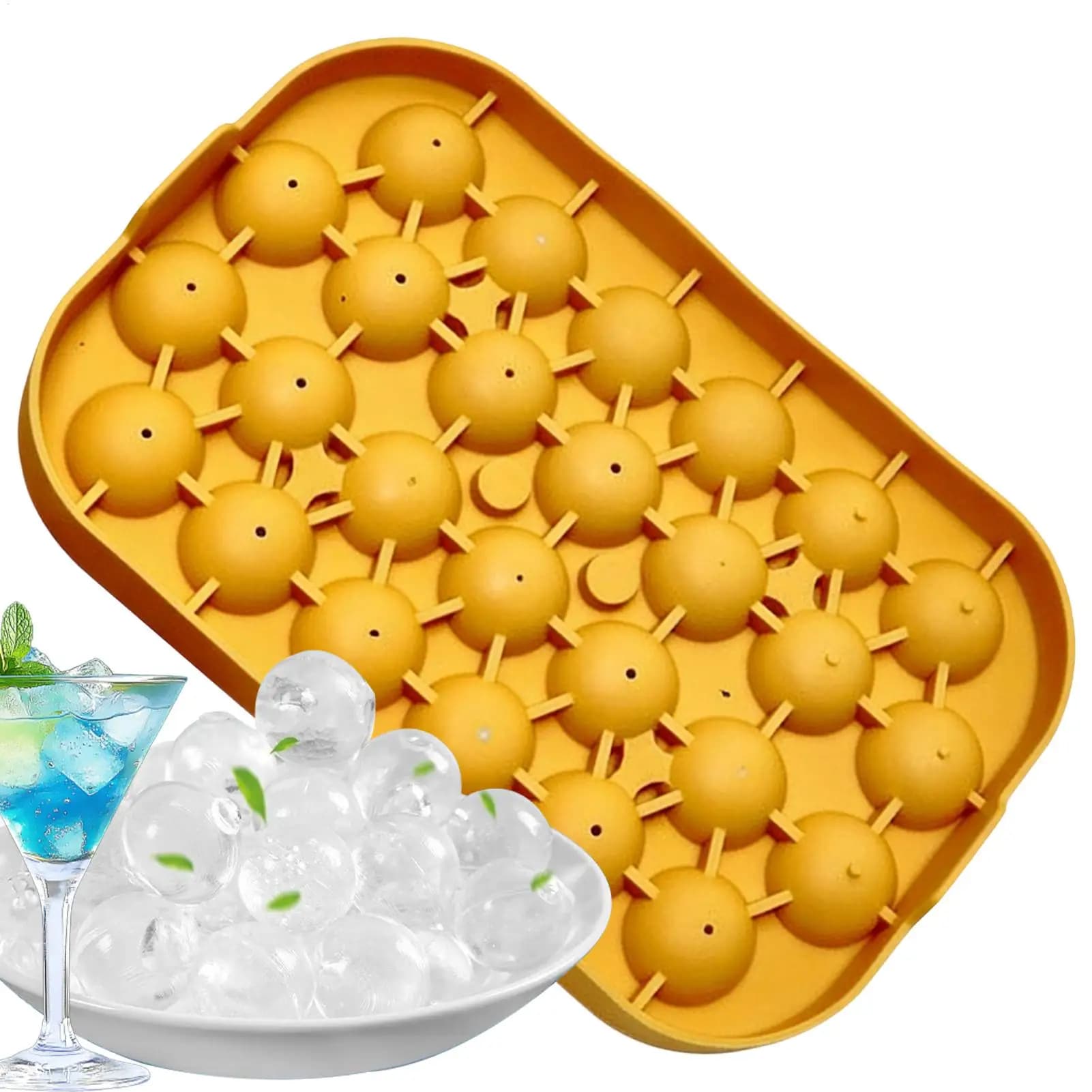Stampo in Silicone a 26 Sfere per Ghiaccio, Facile da Sformare, per Whisky e Bevande, Vassoio per 26 Cubetti di Ghiaccio Sferici