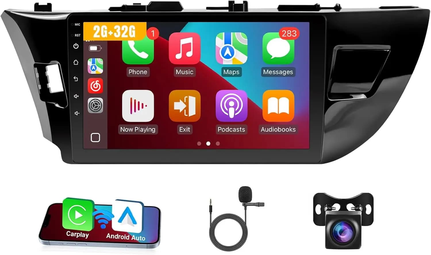 Schermo da 10.1 Pollici per Toyota Corolla con CarPlay, Android Auto, Bluetooth, GPS e Telecamera di Retromarcia (per Corolla 2014-2016, 2+32G)