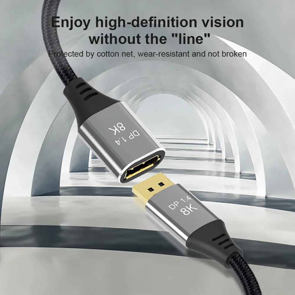 4K 144Hz 8K 60Hz Displayport Extension Cable DP 1.4 Cable Extension Displayport Male To Female Works with Displayport 1.4 Port
