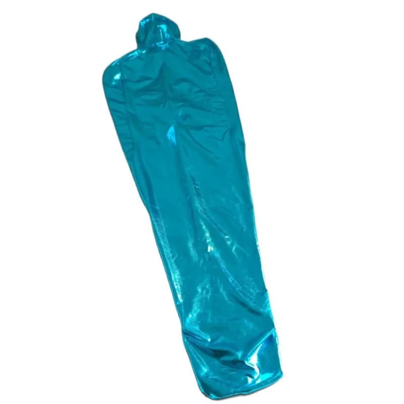 Women's Sexy Mummy Sleeping Bag with Sleeveless Body Black Polished Metallic Spandex Zentai Catsuits Adult Cosplay