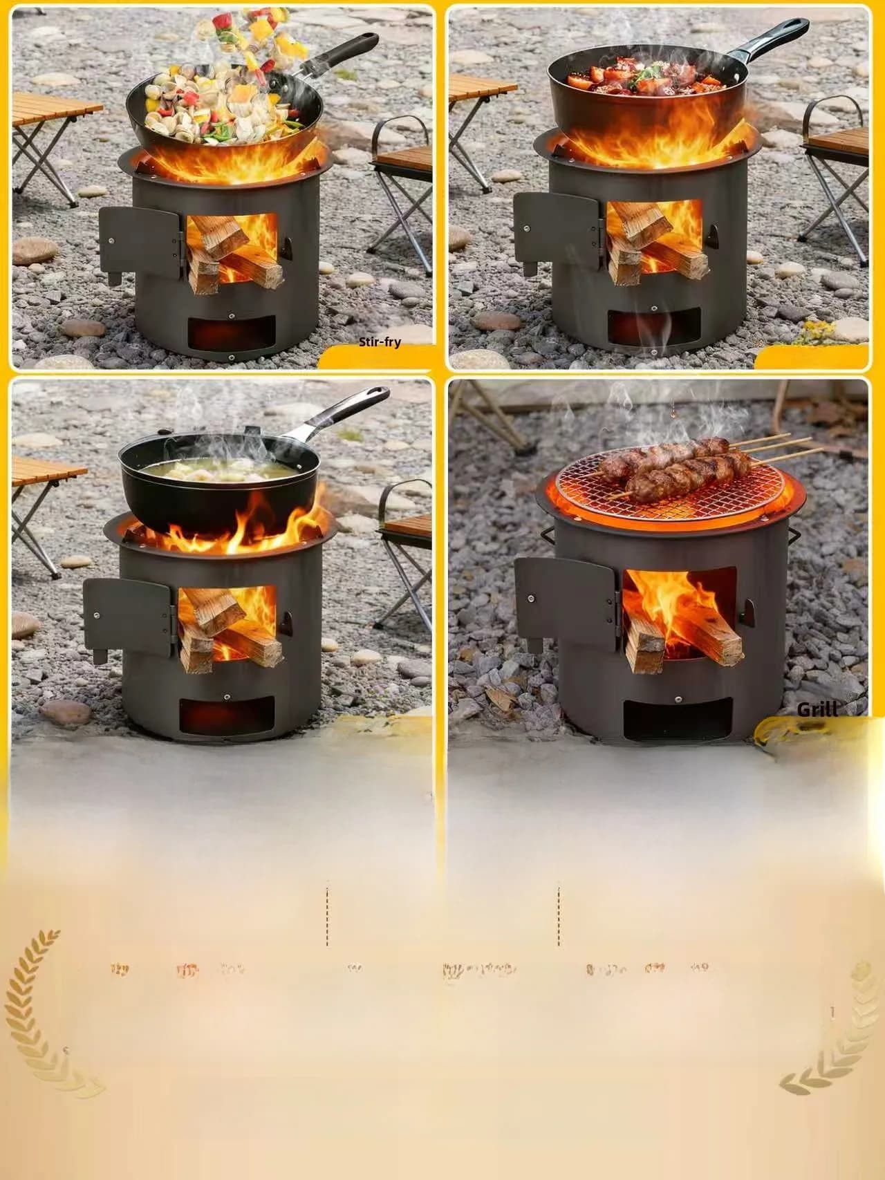 Stufa a Legna Portatile per Esterni, Barbecue da Campeggio, Nuovo Modello per Uso Domestico, Riscaldamento Portatile e Mobile in Acciaio al Carbonio e Inox