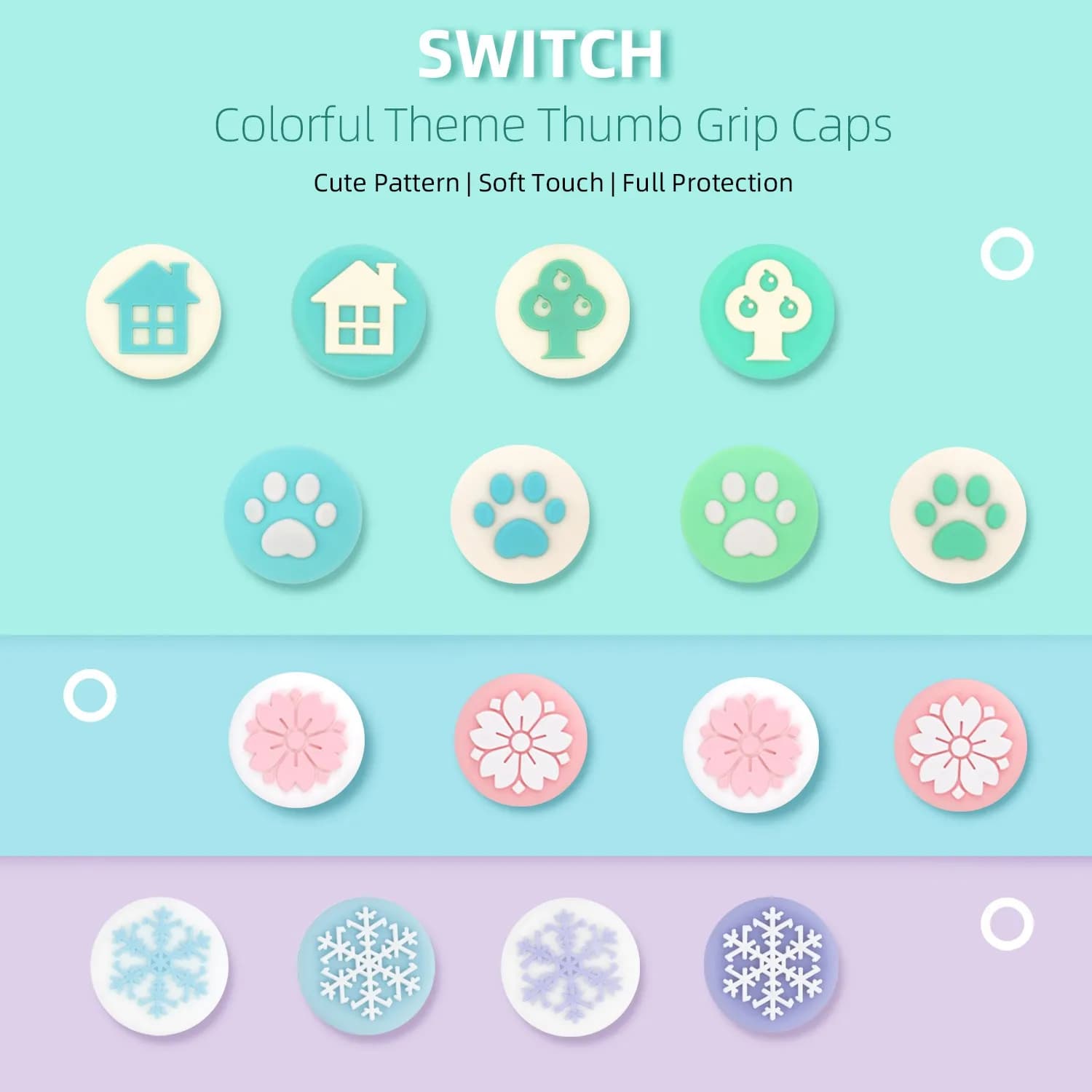 GeekShare Thumb Grips per Nintendo Switch tappi Joystick in Silicone per Switch Lite PS5 Xbox One Cover Snowflake Cat Paw House Tree
