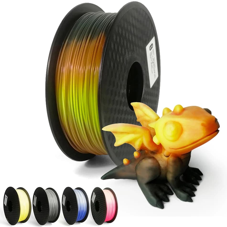 Filament PLA 1,75mm for 3D Printer, Color change with Temperature 31-45 Grades, from Dark Green to Red Yellow, 3D Printing Material